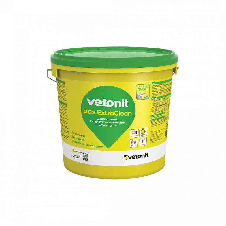 Vetonit pas ЭкстраКлин (ЭкстраЧистый) 1.5 мм., Силикатно-силиконовая декоративная штукатурка "шуба", 25 кг