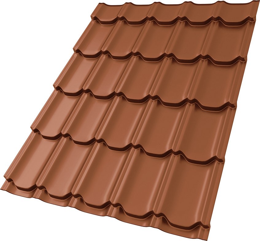 Металлочерепица GL, Kvinta plus, 0,5 Satin Matt RAL 8004, терракота