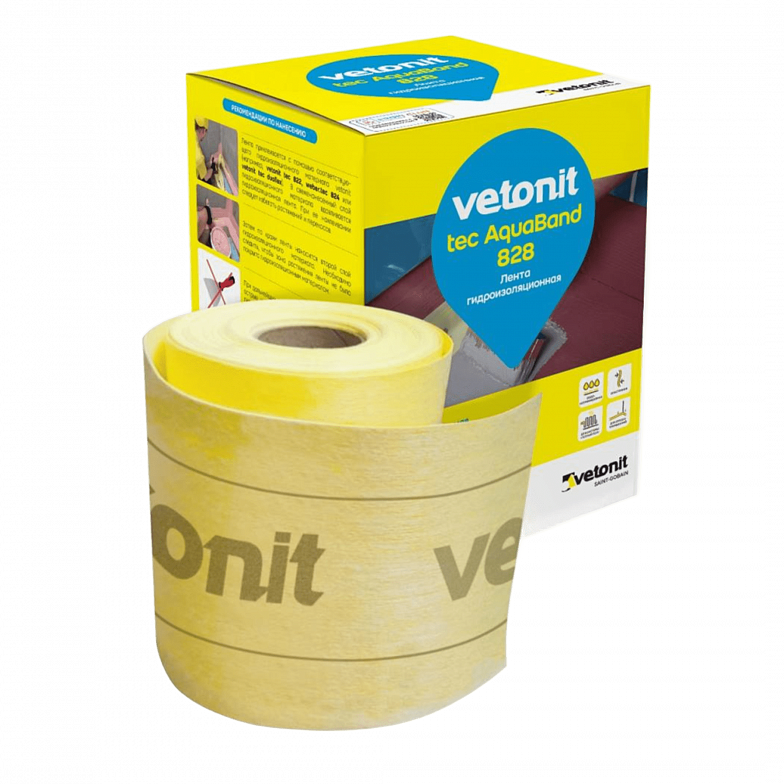Vetonit Tec AquaBand 828, Эластичная гидроизоляционная лента для герметизации примыканий и швов, 10 м 
